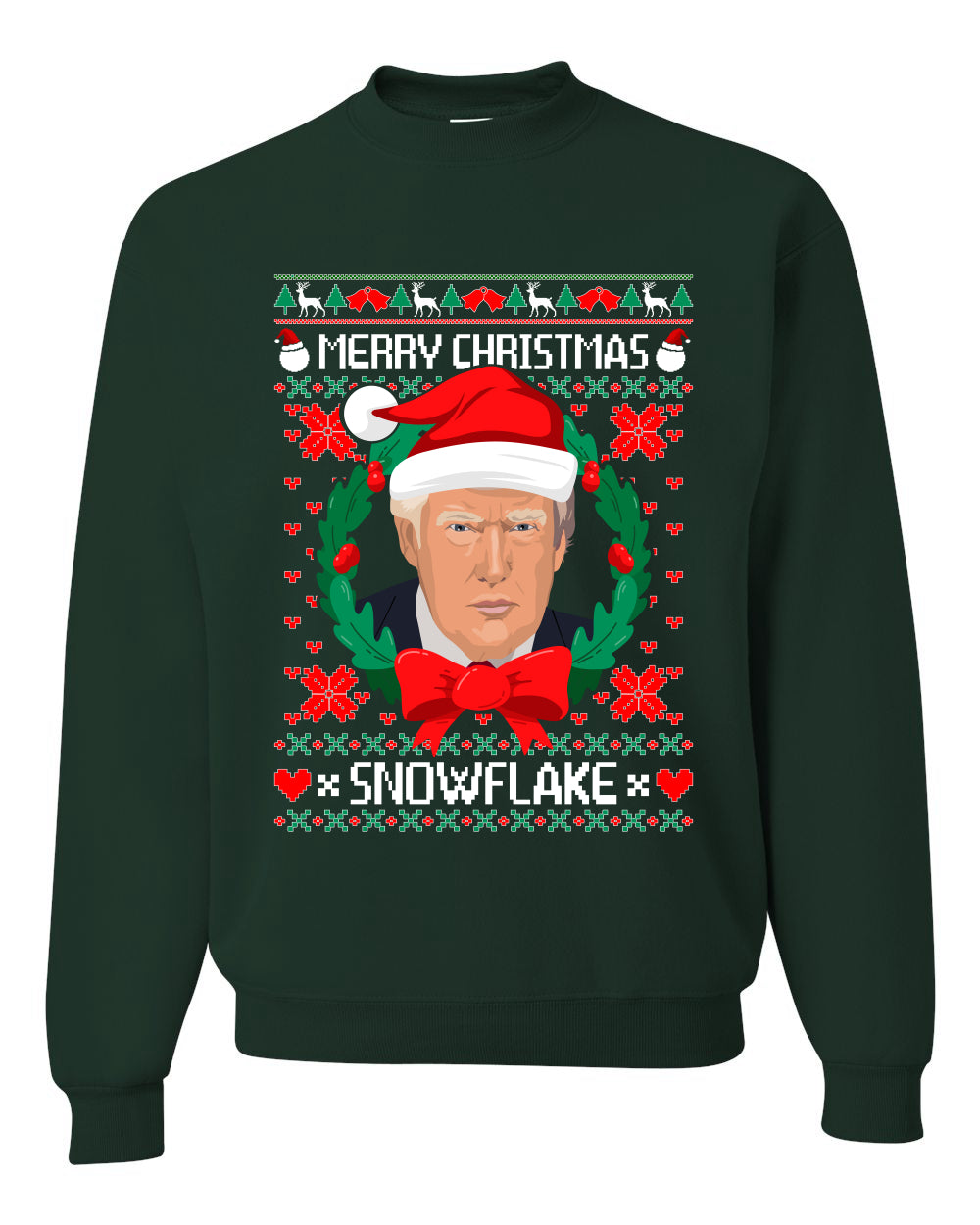 Merry Christmas Snowflake Funny Trump Ugly Christmas Sweater Unisex Crewneck Graphic Sweatshirt