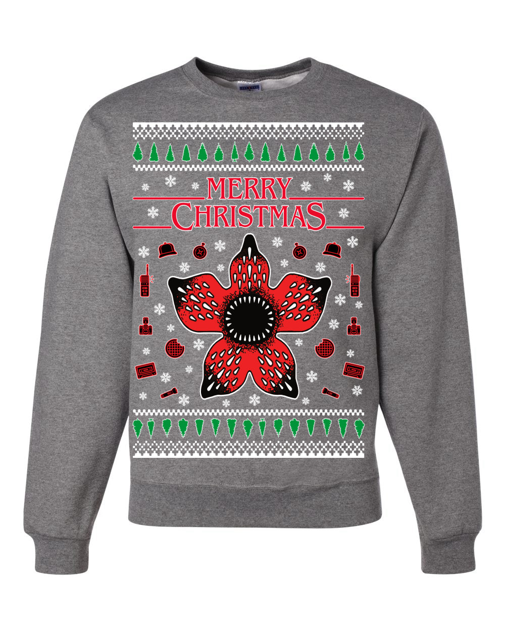 Merry Christmas collage of flower, phone, camera, and compass Christmas Unisex Crewneck Graphic Sweatshirt