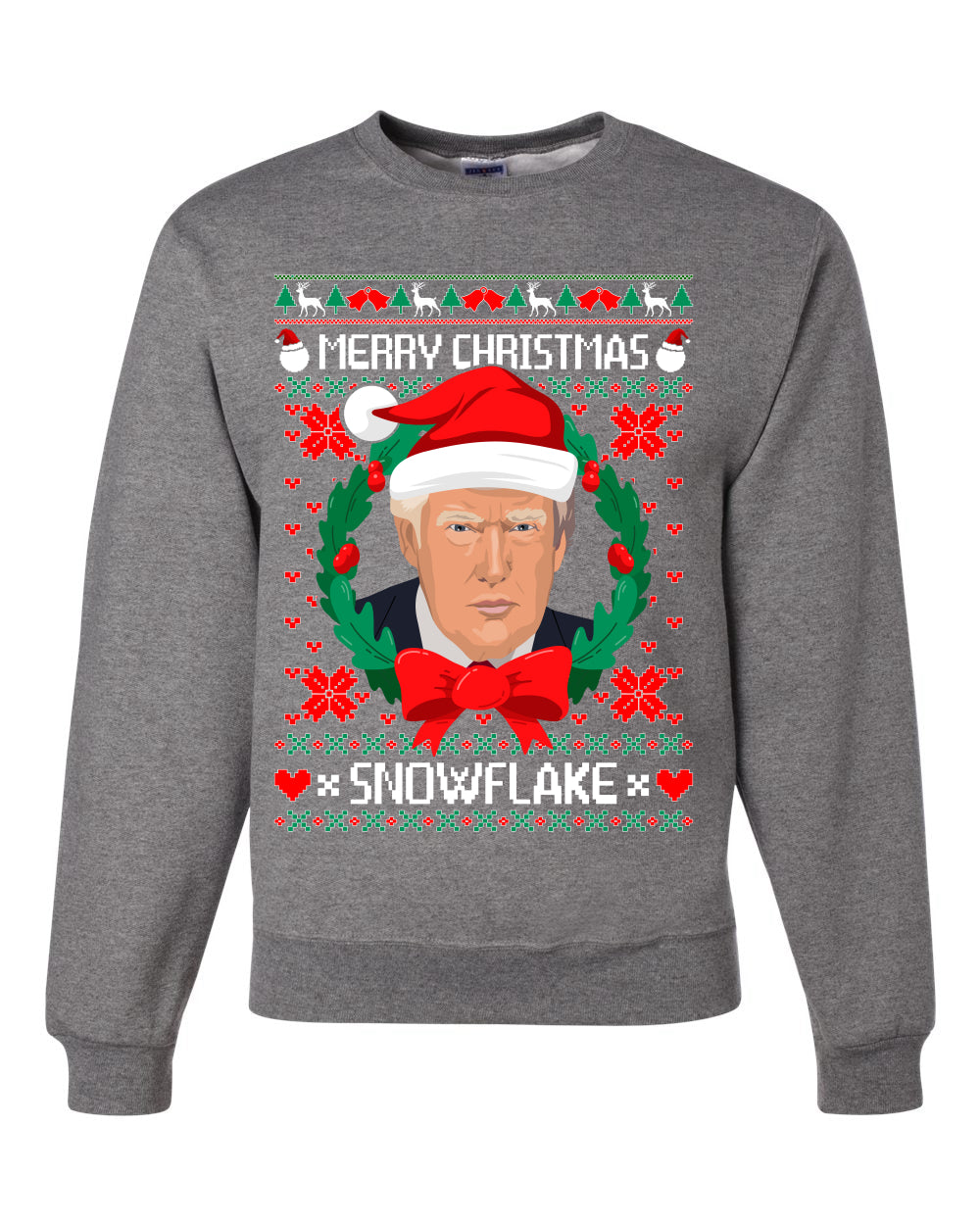 Merry Christmas Snowflake Funny Trump Ugly Christmas Sweater Unisex Crewneck Graphic Sweatshirt