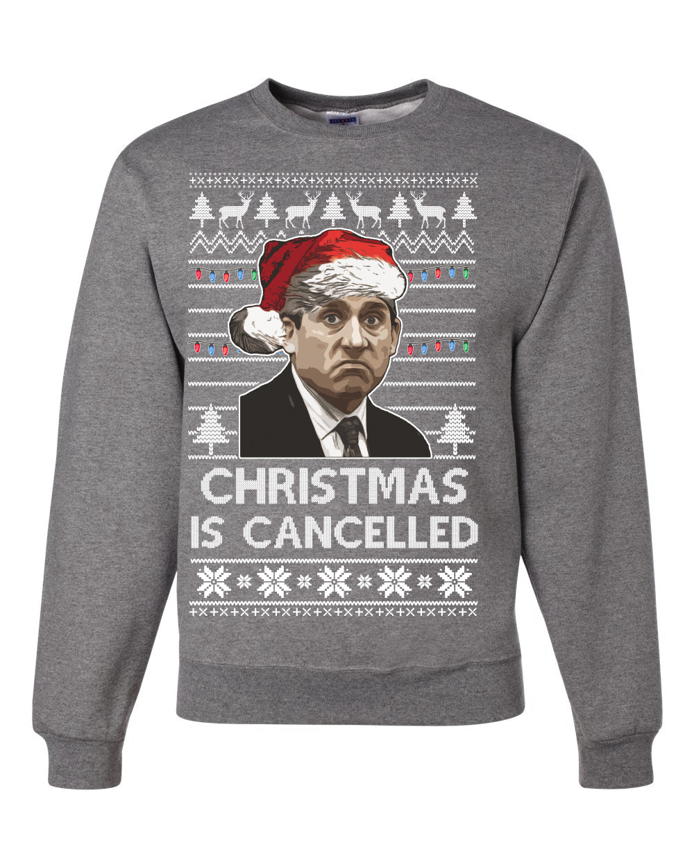 Christmas Is Cancelled Michael Scott Office Ugly Christmas Sweater Unisex Crewneck Graphic Sweatshirt
