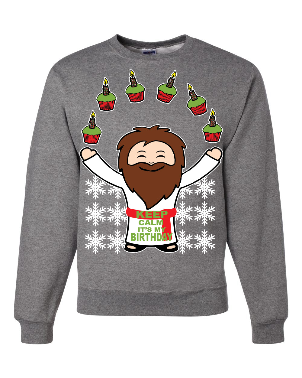 Keep Calm It's My Birthday Jesus Cupcakes Christmas Unisex Crewneck Graphic Sweatshirt