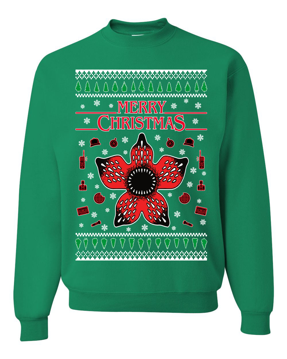 Merry Christmas collage of flower, phone, camera, and compass Christmas Unisex Crewneck Graphic Sweatshirt