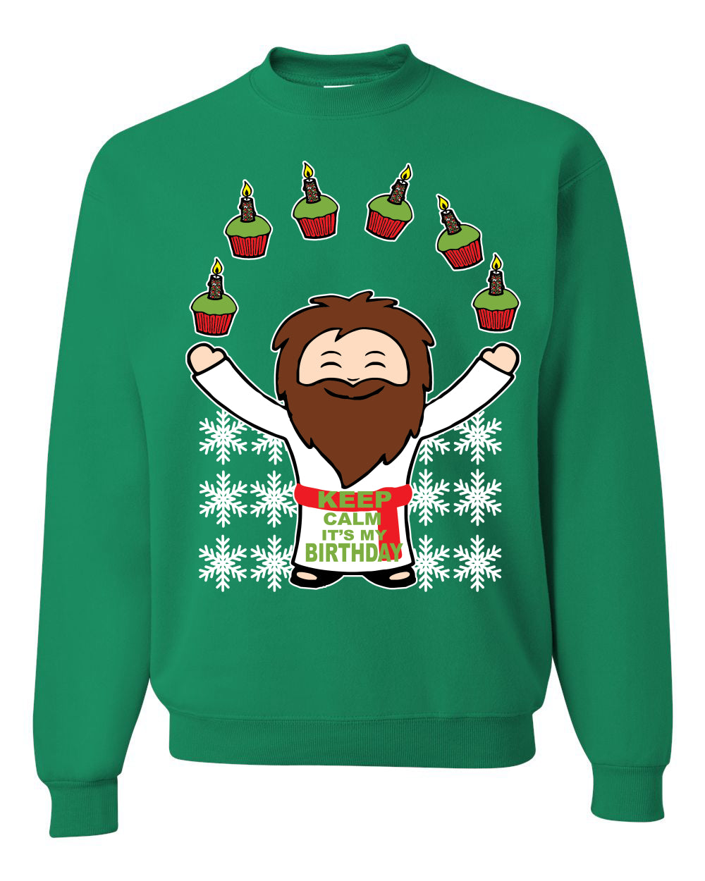 Keep Calm It's My Birthday Jesus Cupcakes Christmas Unisex Crewneck Graphic Sweatshirt