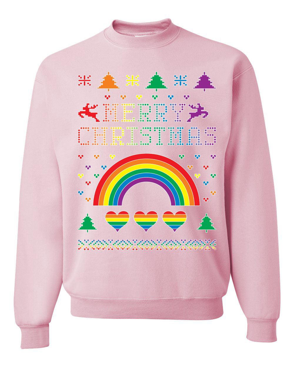 Merry Christmas Rainbow Hearts Unisex Crewneck Graphic Sweatshirt