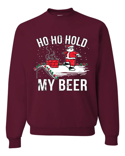 Ho Ho Hold my Beer Skateboarding Santa Ugly Christmas Sweater Christmas Unisex Crewneck Graphic Sweatshirt