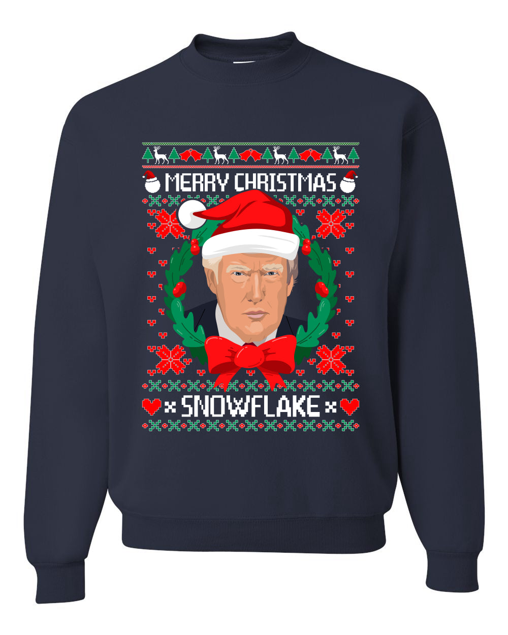 Merry Christmas Snowflake Funny Trump Ugly Christmas Sweater Unisex Crewneck Graphic Sweatshirt