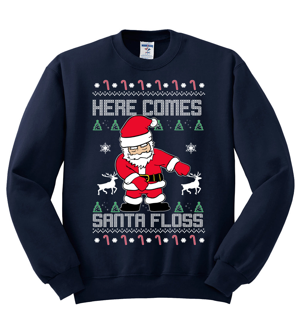 Here Comes Santa Floss Funny Dance Moves Christmas Unisex Crewneck Graphic Sweatshirt