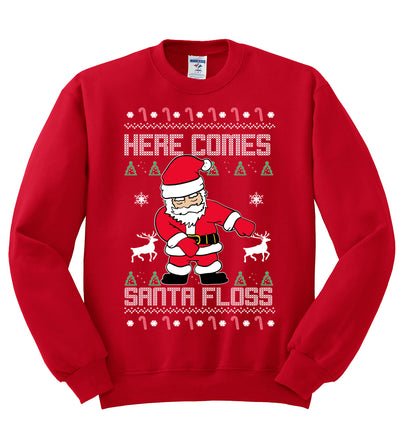Here Comes Santa Floss Funny Dance Moves Christmas Unisex Crewneck Graphic Sweatshirt