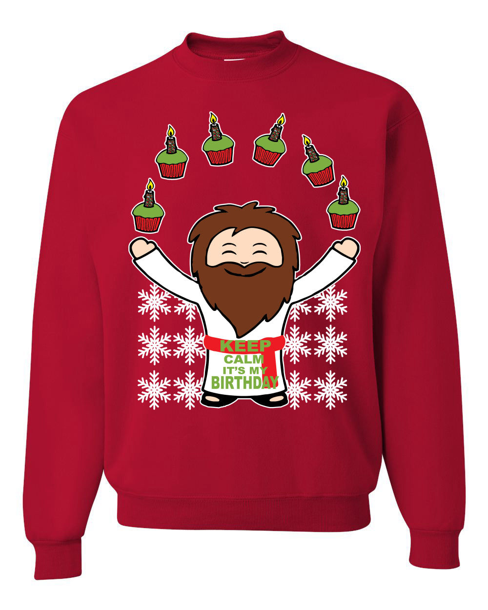 Keep Calm It's My Birthday Jesus Cupcakes Christmas Unisex Crewneck Graphic Sweatshirt