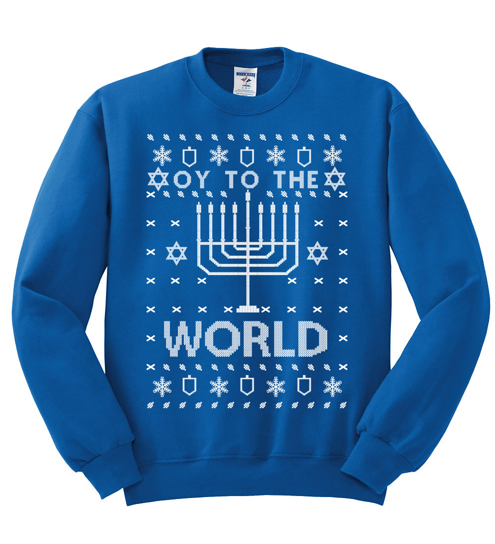 Oy to The World Funny Jewish Xmas Menorah Christmas Unisex Crewneck Graphic Sweatshirt