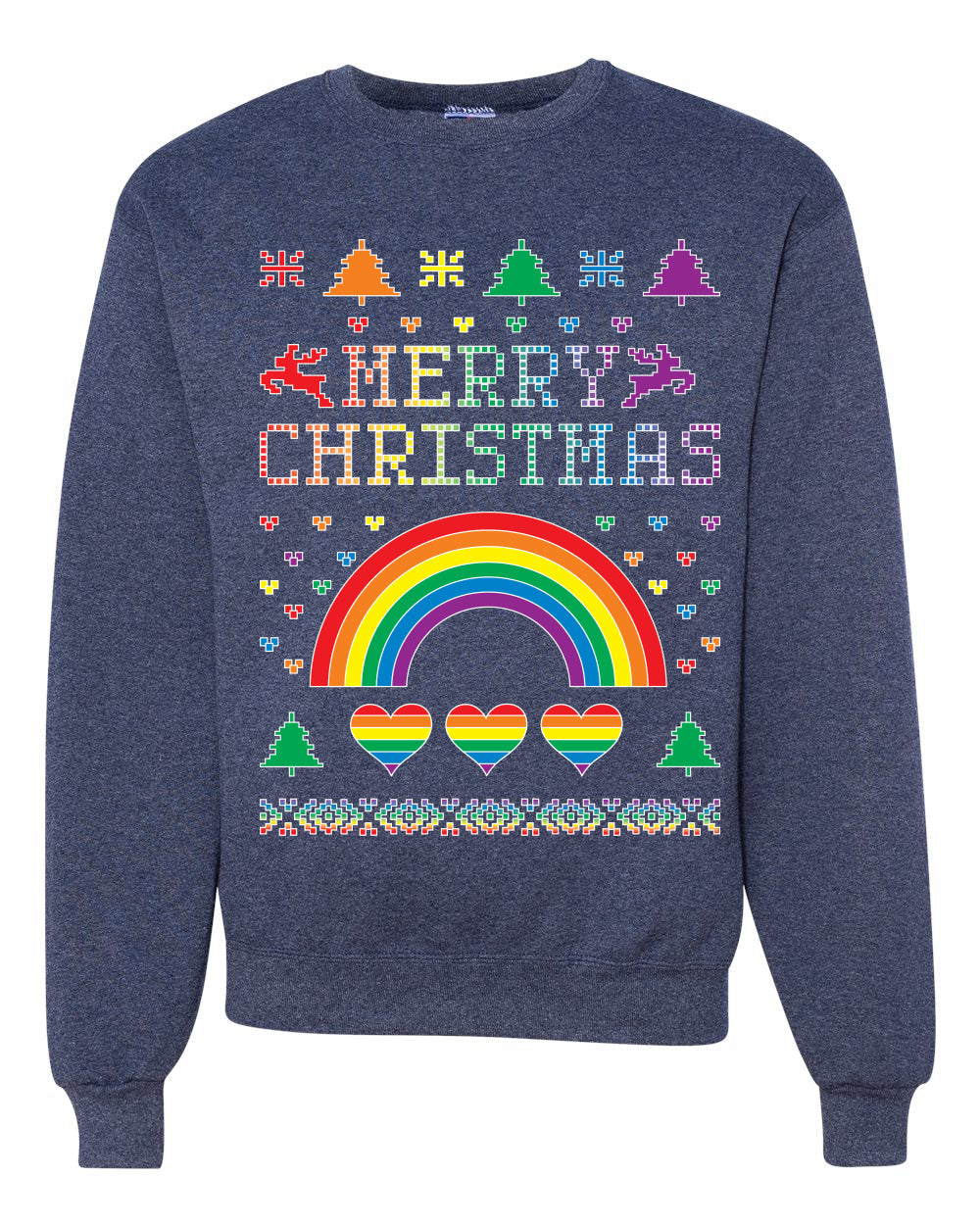 Merry Christmas Rainbow Hearts Unisex Crewneck Graphic Sweatshirt