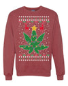 Weed Marijuana Lit Deer Pot Leaf Xmas Lights Christmas Unisex Crewneck Graphic Sweatshirt