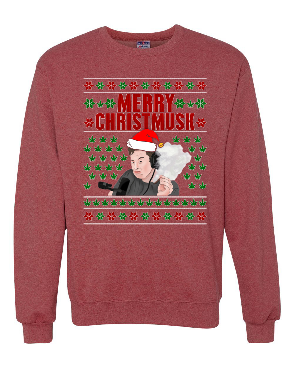 Elon Musk Merry Christmusk Weed Joint Pot Leaf Funny Xmas Christmas Unisex Crewneck Graphic Sweatshirt