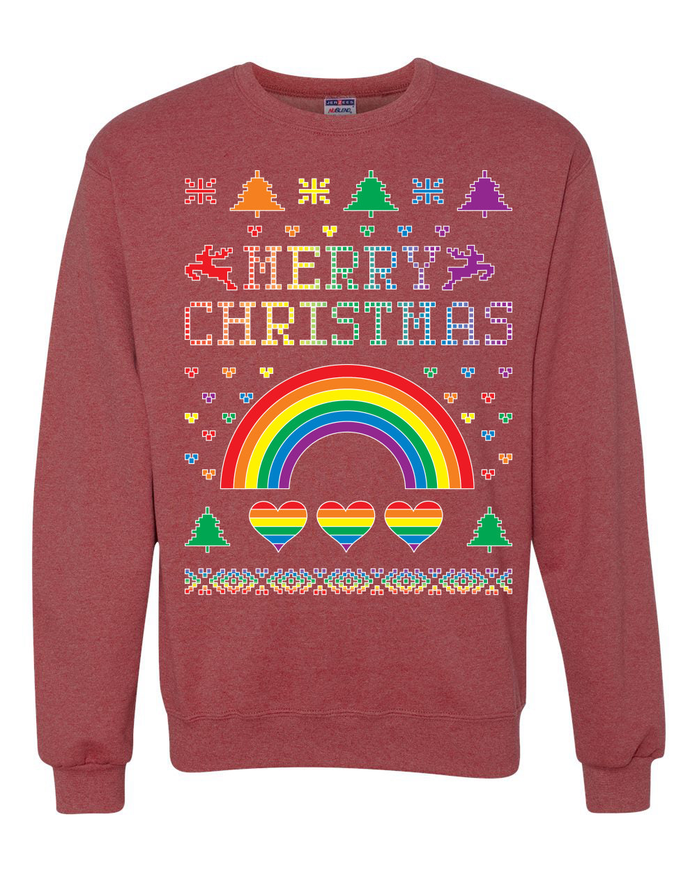 Merry Christmas Rainbow Hearts Unisex Crewneck Graphic Sweatshirt