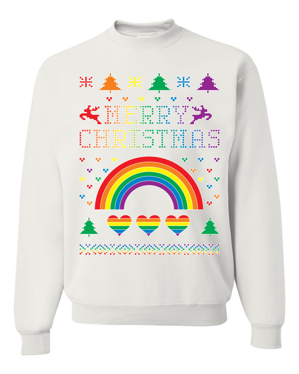 Merry Christmas Rainbow Hearts Unisex Crewneck Graphic Sweatshirt