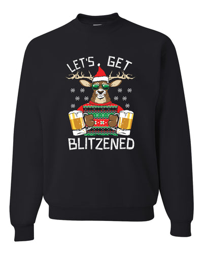 Lets Get Blitzened Deer With Beer Merry Christmas Unisex Crewneck Graphic Sweatshirt