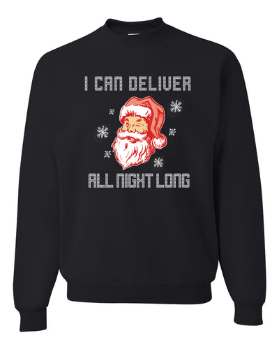 I Can Deliver All Night Long Santa Winking  Merry Christmas Unisex Crewneck Graphic Sweatshirt