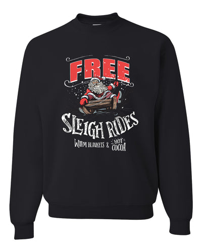 Free Sleigh Rides Warm Blankets & Hot Cocoa  Merry Christmas Unisex Crewneck Graphic Sweatshirt