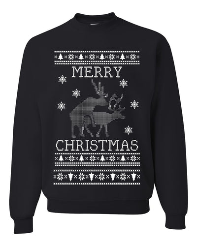 Merry Christmas Reindeer Humping Merry Ugly Christmas Sweater Unisex Crewneck Graphic Sweatshirt
