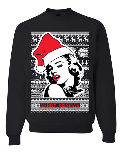 Merry Kissmas Marilyn Monroe Merry Ugly Christmas Sweater Unisex Crewneck Graphic Sweatshirt