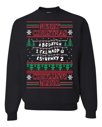 Merry Christmas Alphabet A-Z Christmas lights  Ugly Christmas Sweater Unisex Crewneck Graphic Sweatshirt