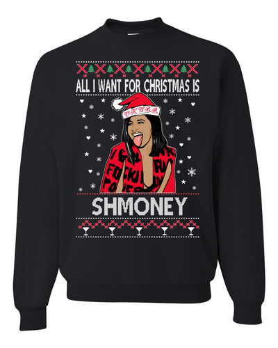 All I Want For Christmas Is Shmoney White  Ugly Christmas Sweater Unisex Crewneck Graphic Sweatshirt