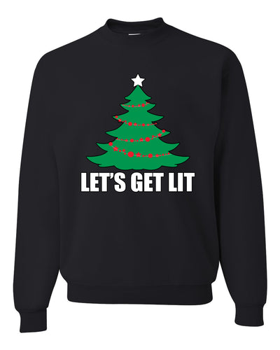 Lets Get Lit Xmas Tree Merry Christmas Unisex Crewneck Graphic Sweatshirt