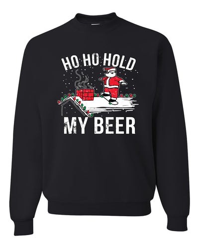 Ho Ho Hold my Beer Skateboarding Santa Merry Christmas Unisex Crewneck Graphic Sweatshirt