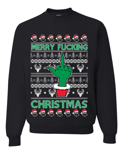 Merry Fucking Christmas Middle Finger Ugly Christmas Sweater Unisex Crewneck Graphic Sweatshirt