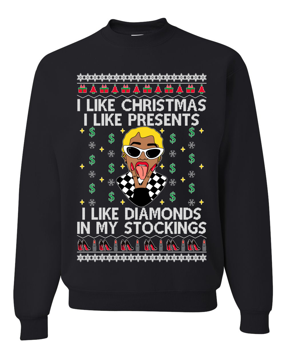 I Like Christmas, I like Presents Cardi Ugly Christmas Sweater Unisex Crewneck Sweatshirt