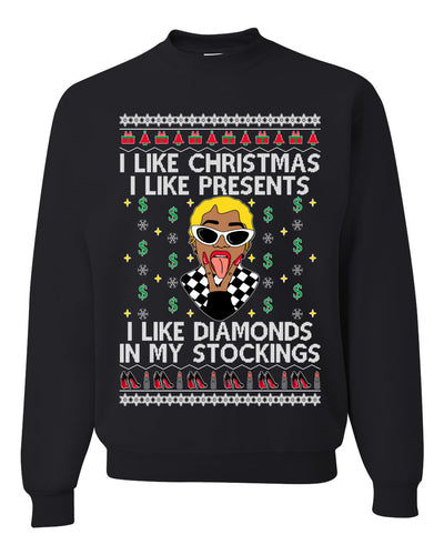 I Like Christmas, I like Presents Cardi Ugly Christmas Sweater Unisex Crewneck Sweatshirt