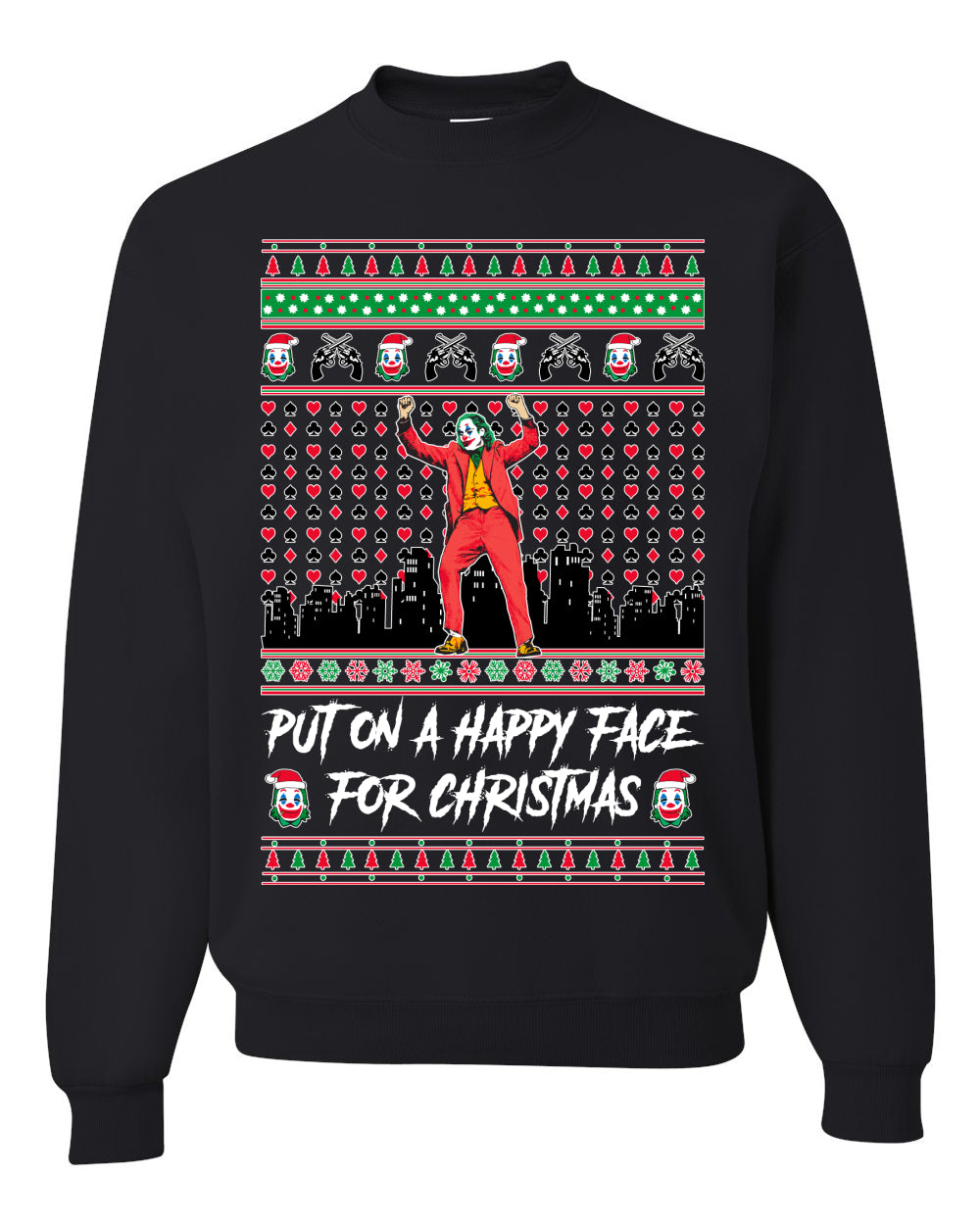 Villain Put on a Happy Face for Christmas  Ugly Christmas Sweater Unisex Crewneck Graphic Sweatshirt