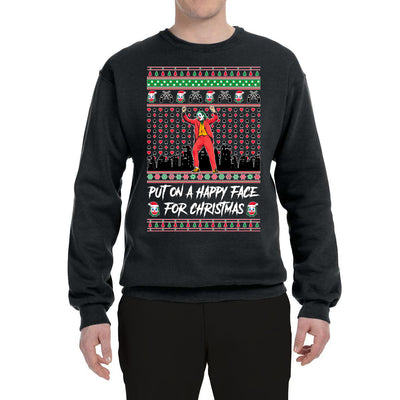 Joker Put on a Happy Face for Christmas  Ugly Christmas Sweater Unisex Crewneck Graphic Sweatshirt