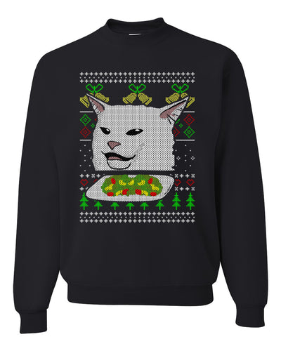 Women Yelling At Cat Meme Funny Twitter Tik Tok 2019  Ugly Christmas Sweater Unisex Crewneck Sweatshirt