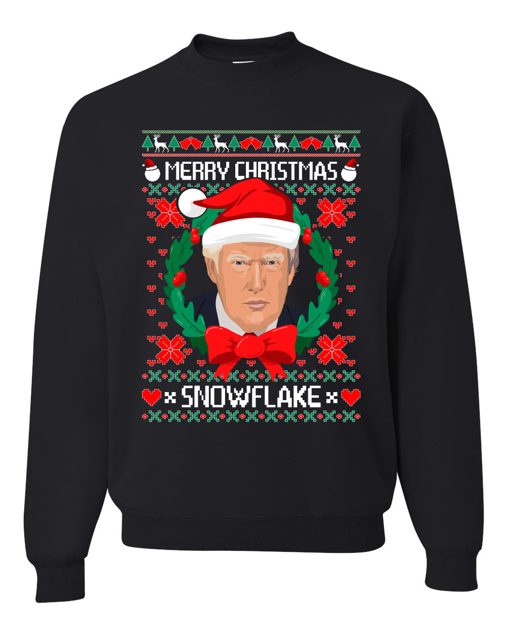 Merry Christmas Snowflake Trump Merry Ugly Christmas Sweater Unisex Crewneck Graphic Sweatshirt