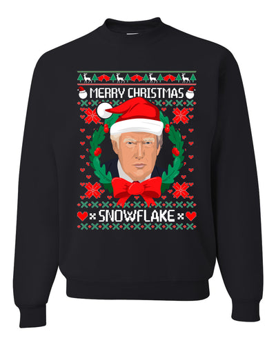 Merry Christmas Snowflake Trump Merry Ugly Christmas Sweater Unisex Crewneck Graphic Sweatshirt