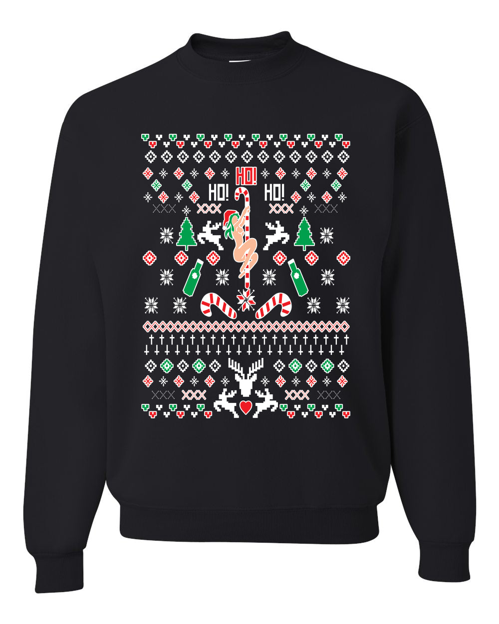Ho Ho Ho Funny Offensive Stripper Alcohol Xmas Merry Ugly Christmas Sweater Unisex Crewneck Graphic Sweatshirt