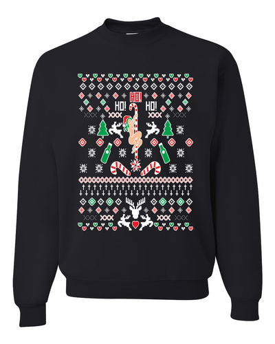 Ho Ho Ho Funny Offensive Stripper Alcohol Xmas Merry Ugly Christmas Sweater Unisex Crewneck Graphic Sweatshirt