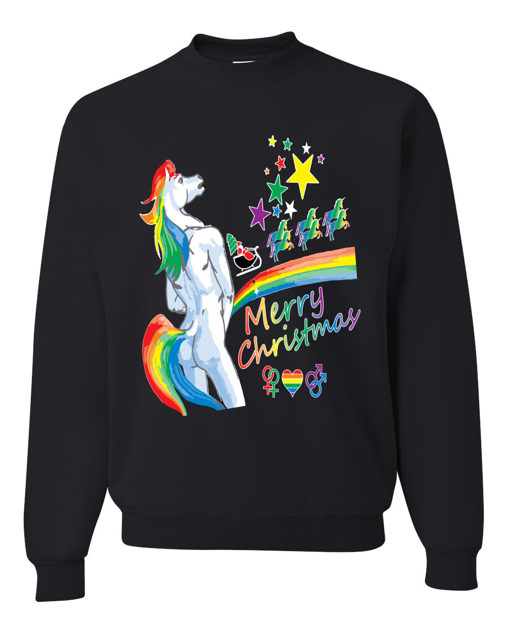 Unicorn Pissing Rainbow Merry Ugly Christmas Sweater Unisex Crewneck Graphic Sweatshirt