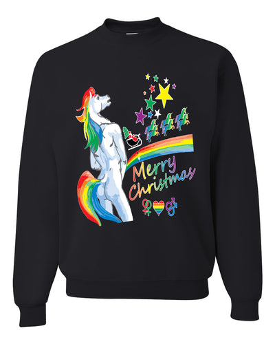 Unicorn Pissing Rainbow Merry Ugly Christmas Sweater Unisex Crewneck Graphic Sweatshirt