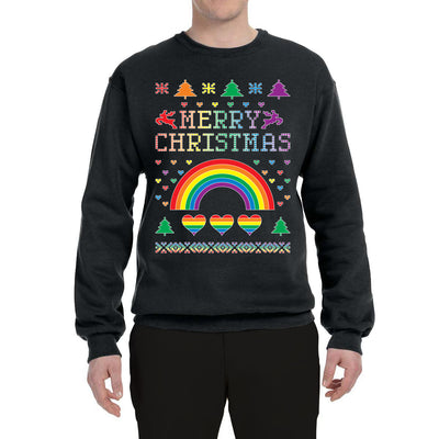 LGBT Rainbow Pride Hearts Reindeer Xmas Merry Ugly Christmas Sweater Unisex Crewneck Graphic Sweatshirt