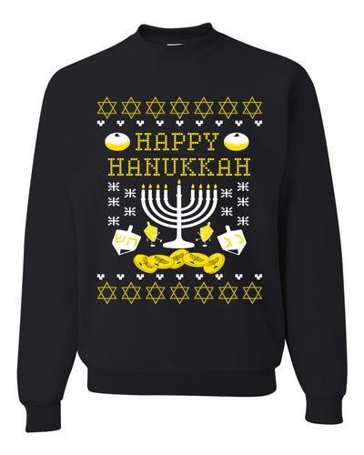 Happy Hannukah Menorah Candle Channukah Merry Ugly Christmas Sweater Unisex Crewneck Graphic Sweatshirt