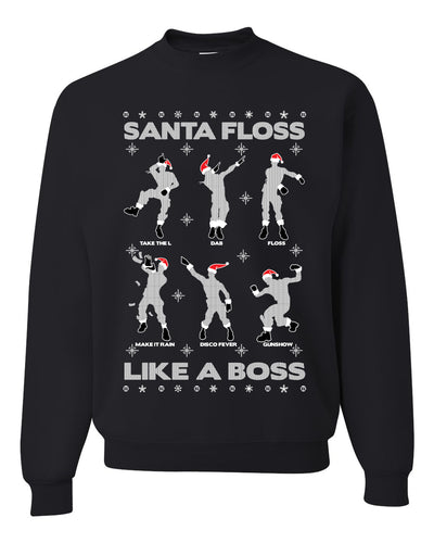 Santa Floss Like a Boss Dance Moves Merry Ugly Christmas Sweater Unisex Crewneck Graphic Sweatshirt