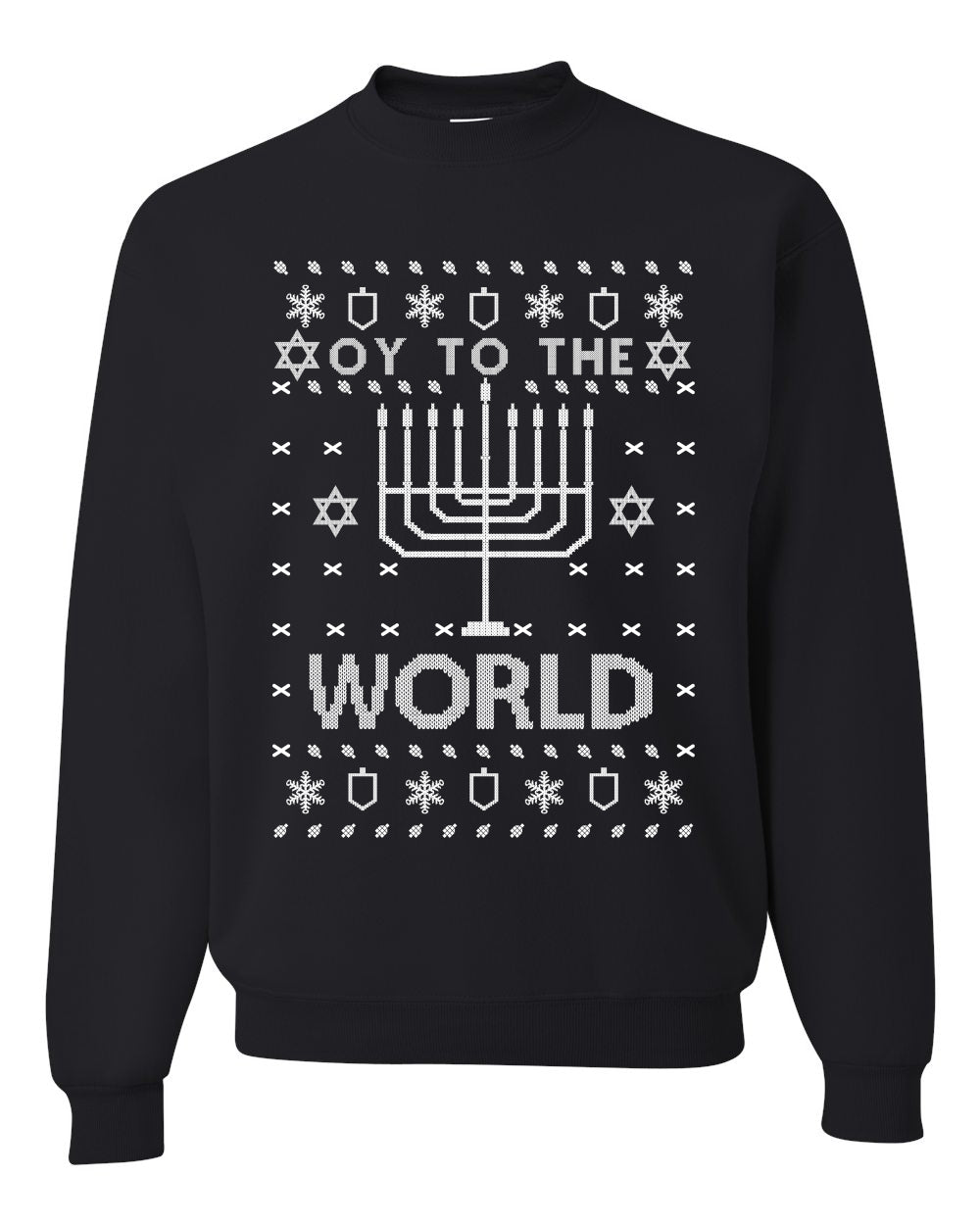 Oy to The World | Jewish Christmas Menorah Merry Ugly Christmas Sweater Unisex Crewneck Graphic Sweatshirt