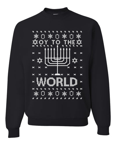 Oy to The World | Jewish Christmas Menorah Merry Ugly Christmas Sweater Unisex Crewneck Graphic Sweatshirt