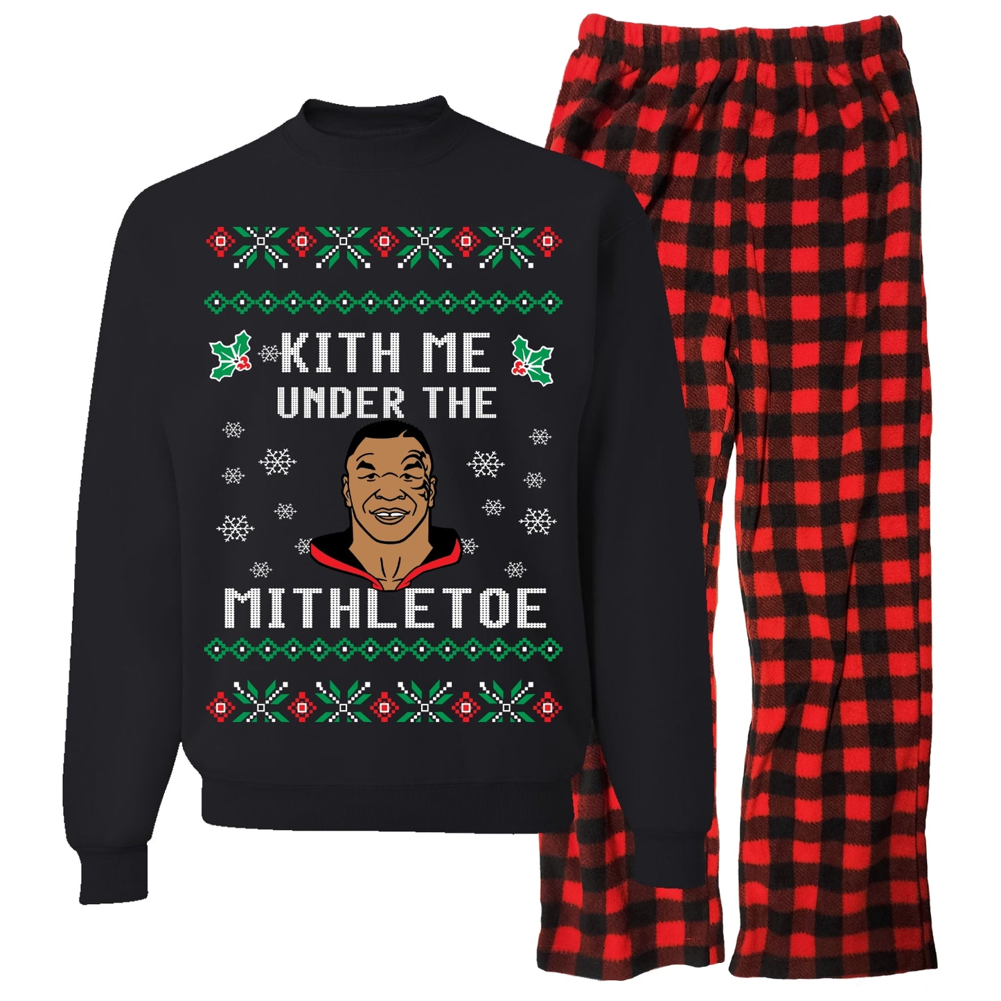 Kith Me Under The Mithletoe Ugly Christmas Sweater Sweatshirt Bundle with Micropolar Fleece Pants