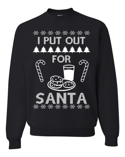 I Put Out For Santa Cookies And Milk White Ugly Christmas Sweater Unisex Crewneck Sweatshirt