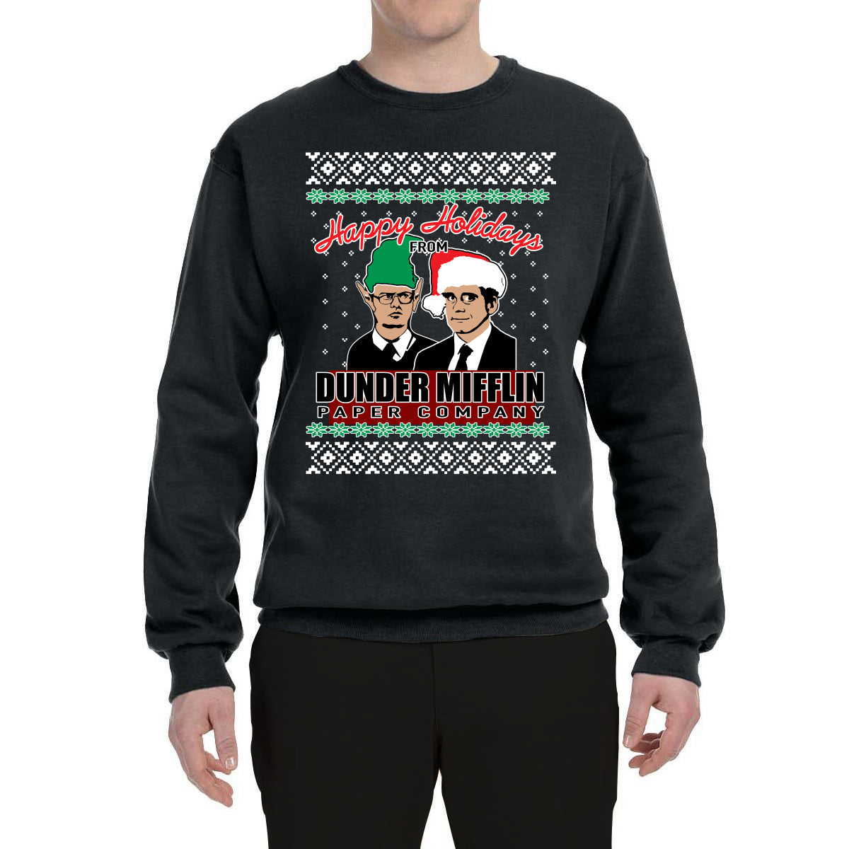 Happy Holidays From Dunder Mifflin Inc, Paper Company Mike and Dwight Ugly Christmas Sweater Unisex Crewneck Graphic Sweatshirt
