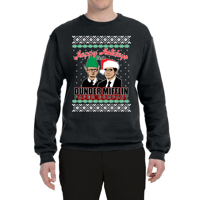 Happy Holidays From Dunder Mifflin Inc, Paper Company Mike and Dwight Ugly Christmas Sweater Unisex Crewneck Graphic Sweatshirt