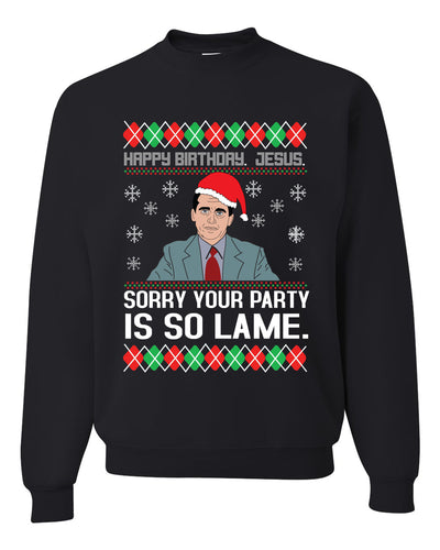The Office Michael Happy Birthday Jesus Ugly Christmas Sweater Unisex Crewneck Graphic Sweatshirt